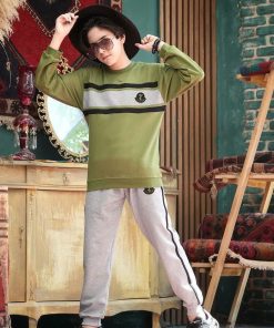 ست بلوز و شلوار پسرانه سبز آبی زیتونی