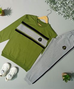 ست بلوز و شلوار پسرانه سبز آبی زیتونی